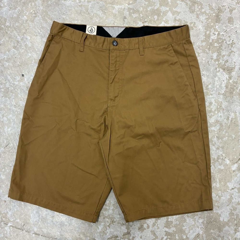 Volcom Frickin Chino Shorts Mens 34 Brown Khaki 11" Skater Surf Casual
